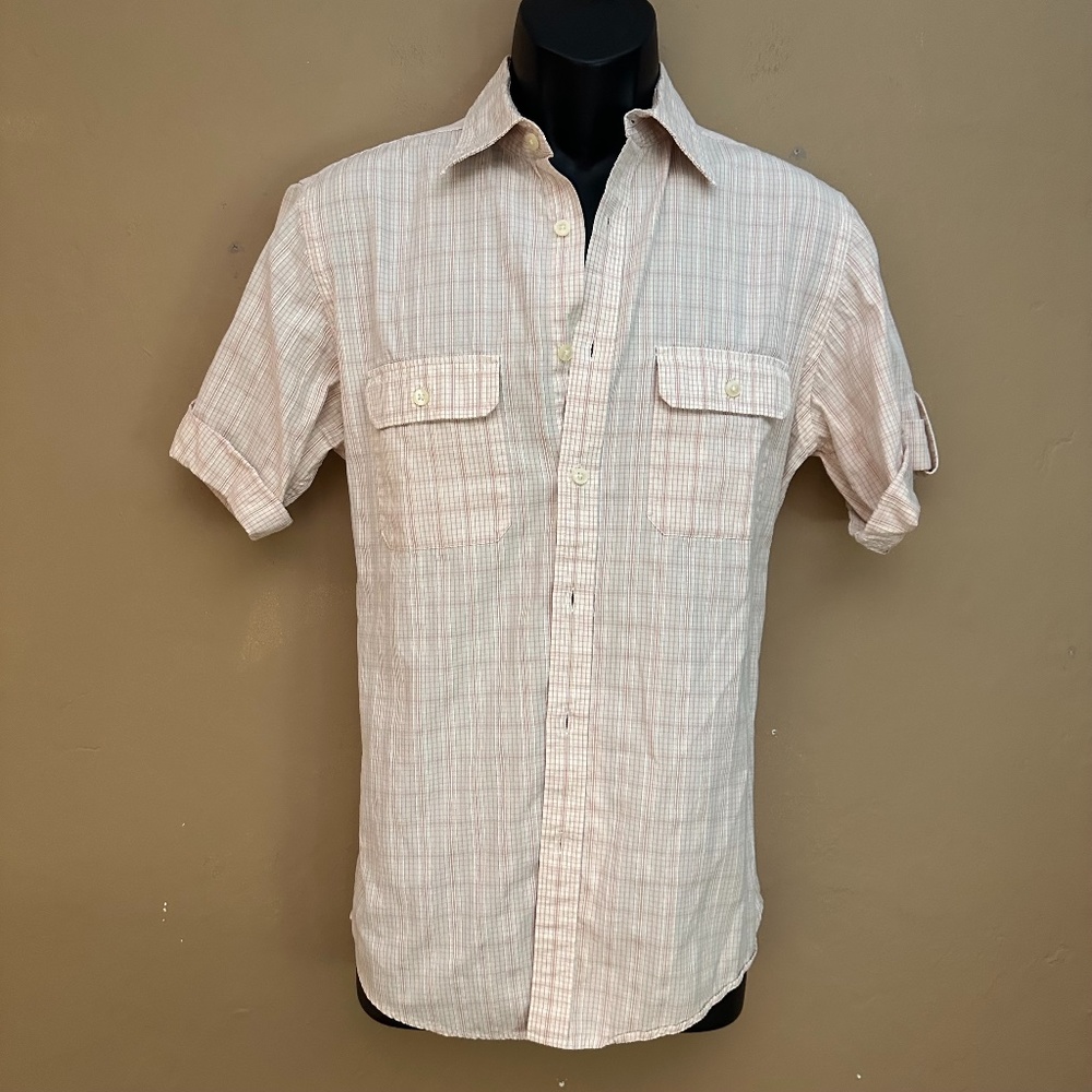 Material London Textured Plaid Short Sleeve Shirt Small Gently worn 100% cotton